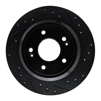 R1 09-20 Genesis G80 Rear Right Drilled & Slotted Black Brake Rotor