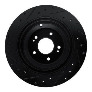 R1 09-20 Genesis G80 Rear Right Drilled & Slotted Black Brake Rotor