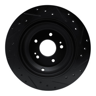 R1 09-20 Genesis G80 Rear Left Drilled & Slotted Black Brake Rotor