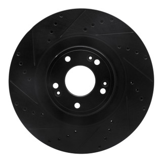 R1 11-17 Genesis G80 Front Left Drilled & Slotted Black Brake Rotor