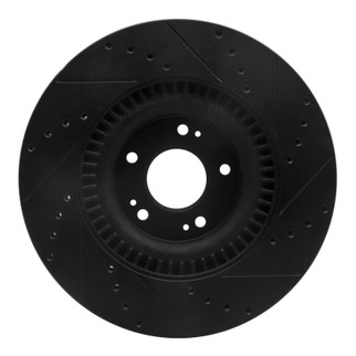 R1 11-17 Genesis G80 Front Left Drilled & Slotted Black Brake Rotor