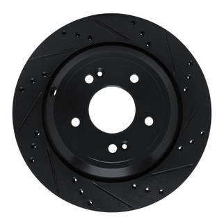 R1 11-17 Hyundai Equus Rear Right Drilled & Slotted Black Brake Rotor