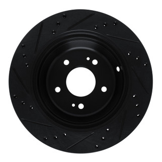 R1 11-17 Hyundai Equus Rear Right Drilled & Slotted Black Brake Rotor