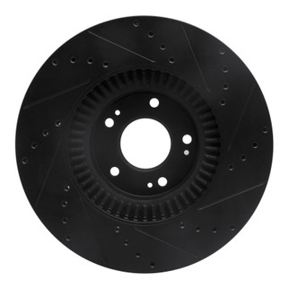 R1 09-14 Hyundai Genesis Sedan Front Left Drilled & Slotted Black Brake Rotor