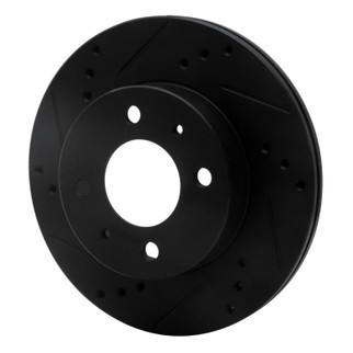 R1 00-02 Hyundai Accent Front Left Drilled & Slotted Black Brake Rotor