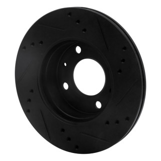 R1 00-02 Hyundai Accent Front Left Drilled & Slotted Black Brake Rotor