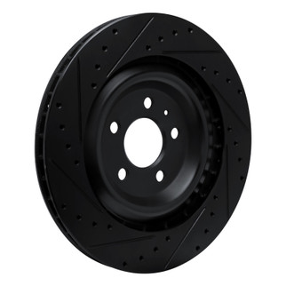 R1 15-18 Porsche Macan Rear Left Drilled & Slotted Black Brake Rotor