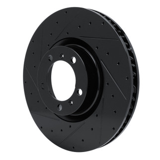R1 10-24 Audi e-Tron GT Left Front Drilled & Slotted Black Brake Rotor