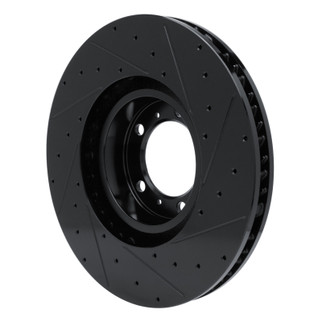 R1 10-24 Audi e-Tron GT Left Front Drilled & Slotted Black Brake Rotor