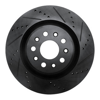 R1 2017-2024 Maserati Ghibli Rear Right Drilled & Slotted Black Brake Rotor