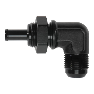 DeatschWerks 10AN Male Flare Bulkhead to 3/8in Hose Barb 90-Degree