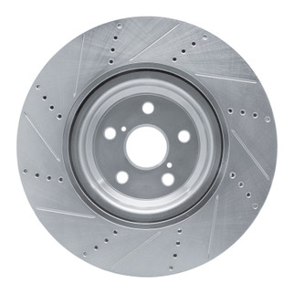 R1 10-17 Lexus LS460 Right Front Drilled & Slotted Silver Brake Rotor