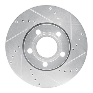 R1 85-91 Audi 200 Front Right Drilled & Slotted Silver Brake Rotor