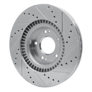 R1 09-11 Hyundai Genesis Sedan Front Left Drilled & Slotted Silver Brake Rotor