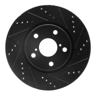 R1 21-23 Dodge CHALLENGER Left Front Drilled & Slotted Black Brake Rotor