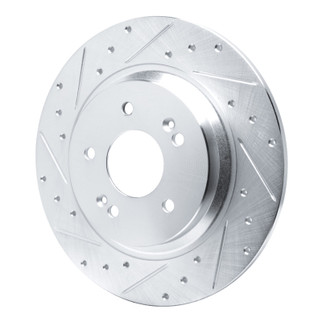 R1 21-25 Hyundai SANTA FE Rear Left Drilled & Slotted Silver Brake Rotor