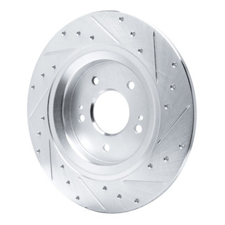 R1 21-25 Hyundai SANTA FE Rear Left Drilled & Slotted Silver Brake Rotor