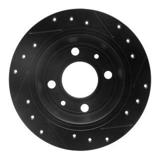 R1 86-98 Saab 9000 Rear Left Drilled & Slotted Black Brake Rotor