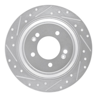 R1 17-23 Hyundai Kona EV Rear Left Drilled & Slotted Silver Brake Rotor