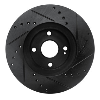 R1 01-05 Mazda Miata Front Left Drilled & Slotted Black Brake Rotor