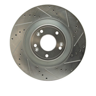 R1 11-17 Genesis G80 Front Right Drilled & Slotted Silver Brake Rotor