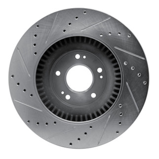 R1 11-17 Genesis G80 Front Right Drilled & Slotted Silver Brake Rotor
