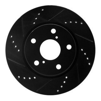 R1 06-18 Lexus HS250H Front Left Drilled & Slotted Black Brake Rotor