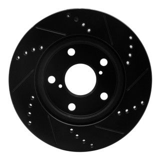 R1 06-18 Lexus HS250H Front Left Drilled & Slotted Black Brake Rotor