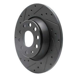 R1 05-18 Audi A3 Quattro Rear Left Drilled & Slotted Black Brake Rotor