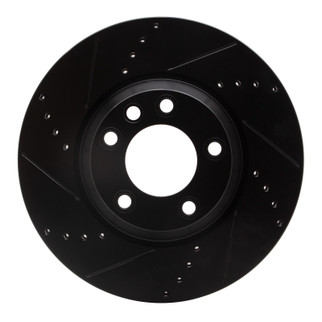 R1 03-15 Audi Q7 Right Front Drilled & Slotted Black Brake Rotor