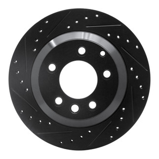 R1 03-18 Audi Q7 Rear Left Drilled & Slotted Black Brake Rotor