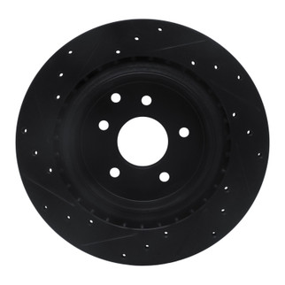 R1 03-08 Infiniti G35 Rear Right Drilled & Slotted Black Brake Rotor