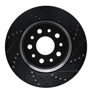 R1 14-16 Maserati Ghibli Rear Right Drilled & Slotted Black Brake Rotor