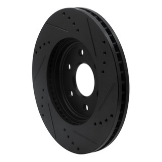 R1 05-25 Nissan Pathfinder Front Left Drilled & Slotted Black Brake Rotor