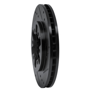R1 85-12 Nissan D21 Pickup RWD (4 Cyl Excl HD) Front Right Drilled & Slotted Black Brake Rotor