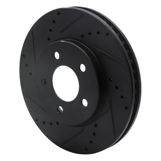 R1 05-10 Ford Mustang Front Left Drilled & Slotted Black Brake Rotor