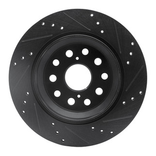 R1 07-17 Lexus LS460 Rear Left Drilled & Slotted Black Brake Rotor