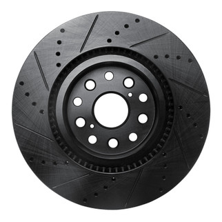 R1 07-23 Lexus LS460 Front Right Drilled & Slotted Black Brake Rotor