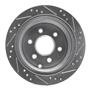 R1 05-25 Nissan Frontier Rear Left Drilled & Slotted Silver Brake Rotor