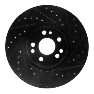 R1 91-99 Mercedes-Benz 300SD Front Left Drilled & Slotted Black Brake Rotor