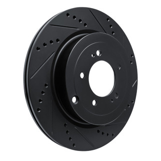 R1 08-15 Mitsubishi Lancer Rear Right Drilled & Slotted Black Brake Rotor