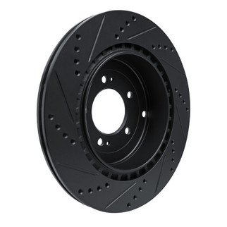 R1 08-15 Mitsubishi Lancer Rear Right Drilled & Slotted Black Brake Rotor