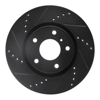 R1 03-05 Infiniti G35 Front Left Drilled & Slotted Black Brake Rotor