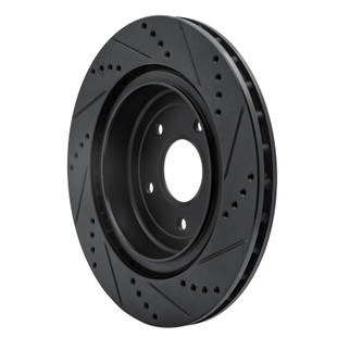 R1 06-13 Chevrolet Corvette Rear Left Drilled & Slotted Black Brake Rotor