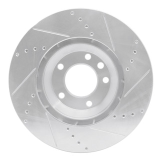 R1 03-15 Audi Q7 Right Front Drilled & Slotted Silver Brake Rotor