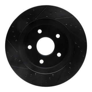R1 08-12 Jeep J8 Front Right Drilled & Slotted Black Brake Rotor