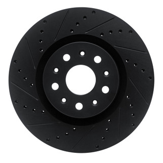 R1 14-25 Cadillac CTS Front Left Drilled & Slotted Black Brake Rotor