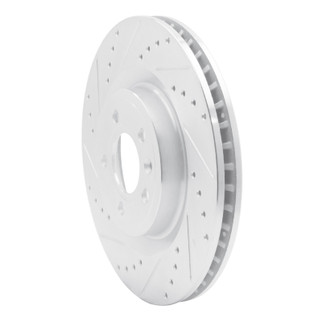 R1 11-14 Ford Mustang Front Left Drilled & Slotted Silver Brake Rotor
