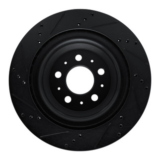 R1 2017-2025 Tesla Model 3 Rear Right Drilled & Slotted Black Brake Rotor