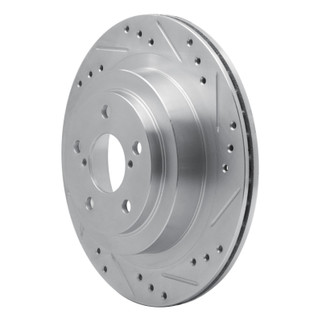R1 05-09 Subaru Impreza Rear Right Drilled & Slotted Silver Brake Rotor